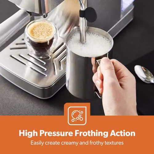 GEEPAS Espresso and Cappuccino Coffee Machine with Milk Frother, Silver, 15 Bar Pressure, 1.4 l Water Tank, 1450W with Thermoblock Heating and Pre-infusion – 4