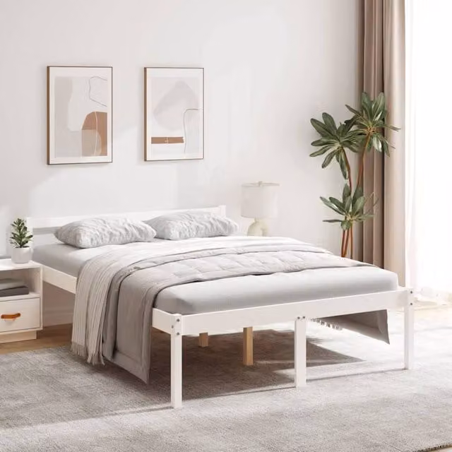 Berkfield Home White Solid Wood Pine Bed Frame W/D/H: 140 x 200 cm