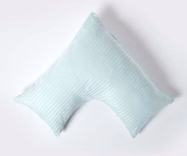 Homescapes Blue Egyptian Cotton V-Shape Pillowcase with Satin Stripe, 330 Thread Count