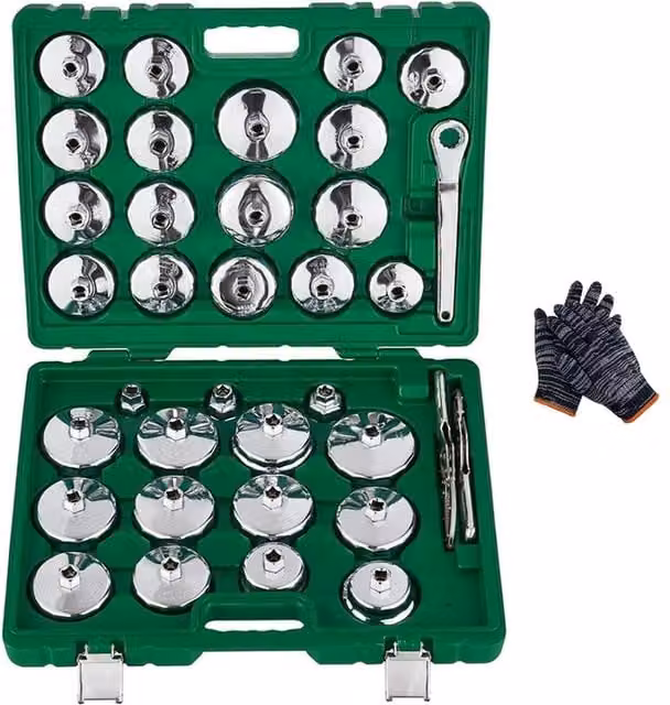 Ventryn 35-Piece Oil Filter Socket and Wrench Cup Type Cap Removal Set in Silver and Multicolour