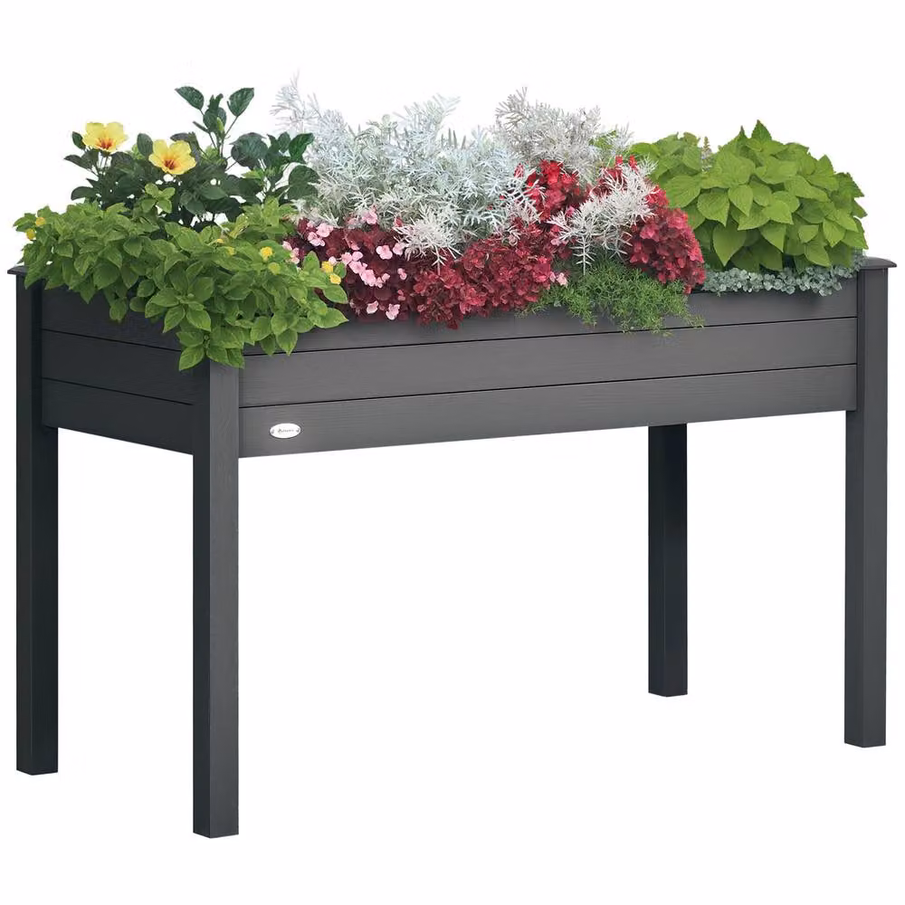 OUTSUNNY Wooden Raised Bed Garden Planter, Dark Grey, W/D/H: 76.0 x 55.5 x 55.5 cm – 2