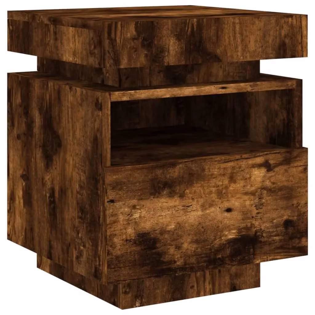 Berkfield Home Bedside Cabinet with Integrated LED Lights in Smoked Oak Brown, W: 40 cm, D: 39 cm, H: 48.5 cm – 3