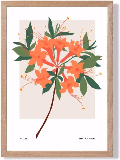 ARTZE Orange Firecracker Plant Botanical Framed Print with Oak Frame
