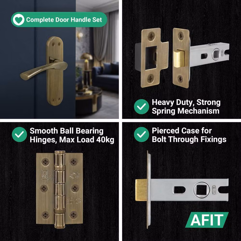 AFIT Antique Brass Twist Door Handle Latch and Hinges Set in Bronze, 5 Pairs, 150 x 150 mm – 4