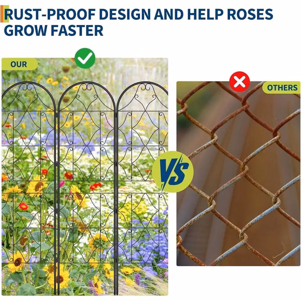 VOGREX 2-Panel Metal Garden Decorative Trellis for Climbing Plants in Black, H 75 cm x W 22 cm – 3