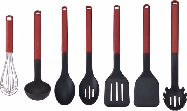KitchenAid 7-Piece Red Silicone and Stainless Steel Utensil Set