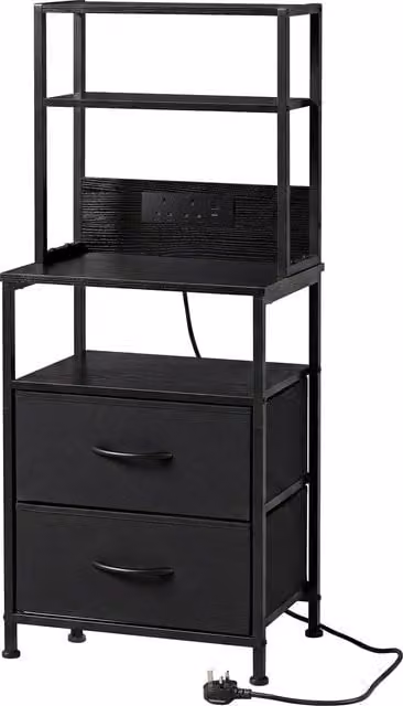 Levede Black Bedside Table with Integrated LED Lighting and 2 Drawers