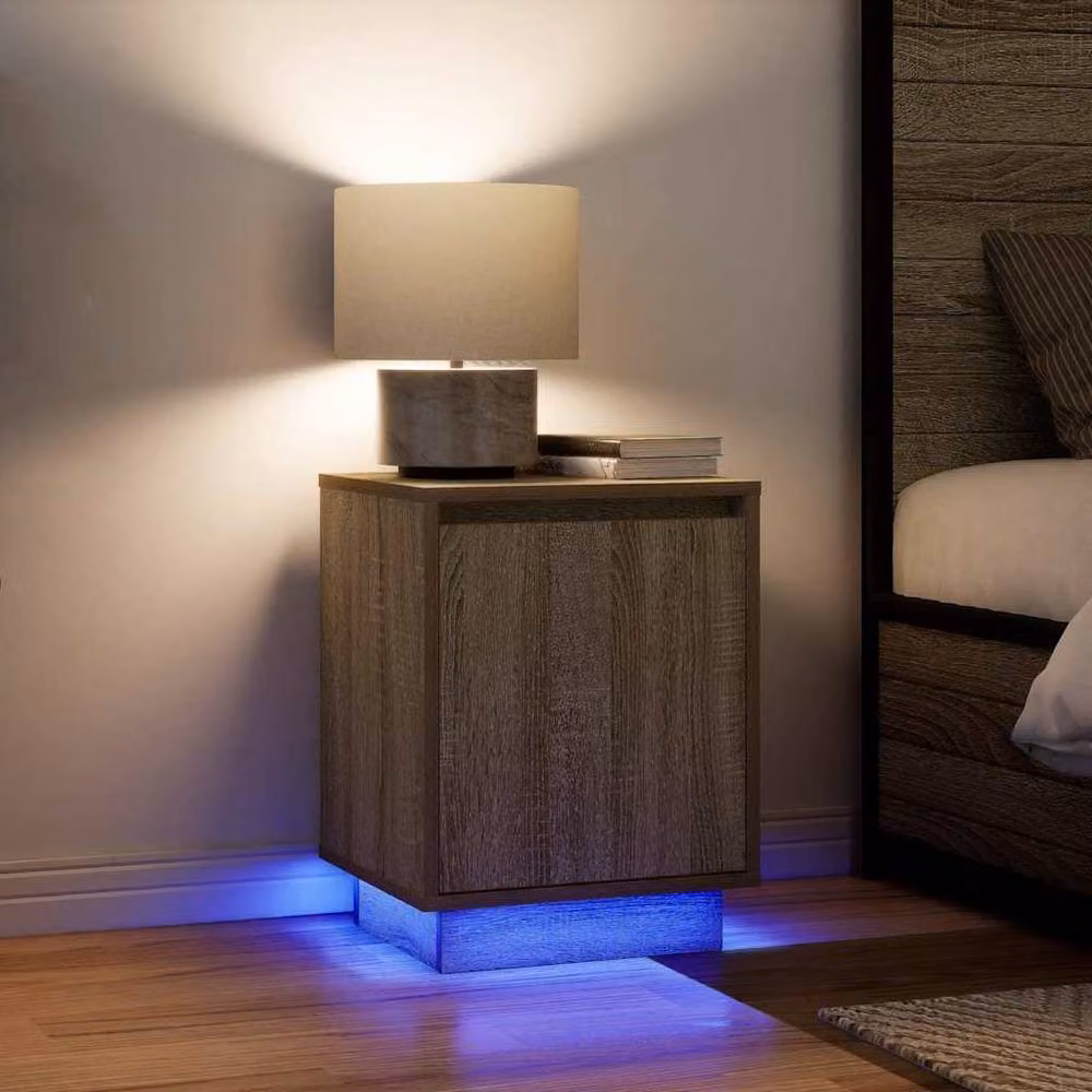 Berkfield Home Set of 2 Durable Bedside Cabinets with Integrated LED Lights in Light Oak, W/D/H: 38 x 34 x 50 cm – 2