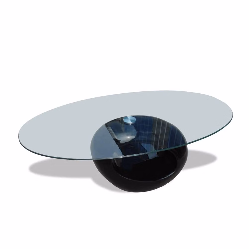 Berkfield Home Modern Coffee Table with Oval Glass Top in High Gloss Black – 2
