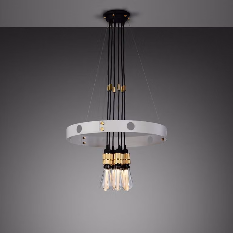 Buster + Punch Hero Light Chandelier in White and Gold/Brass with Stone Accents