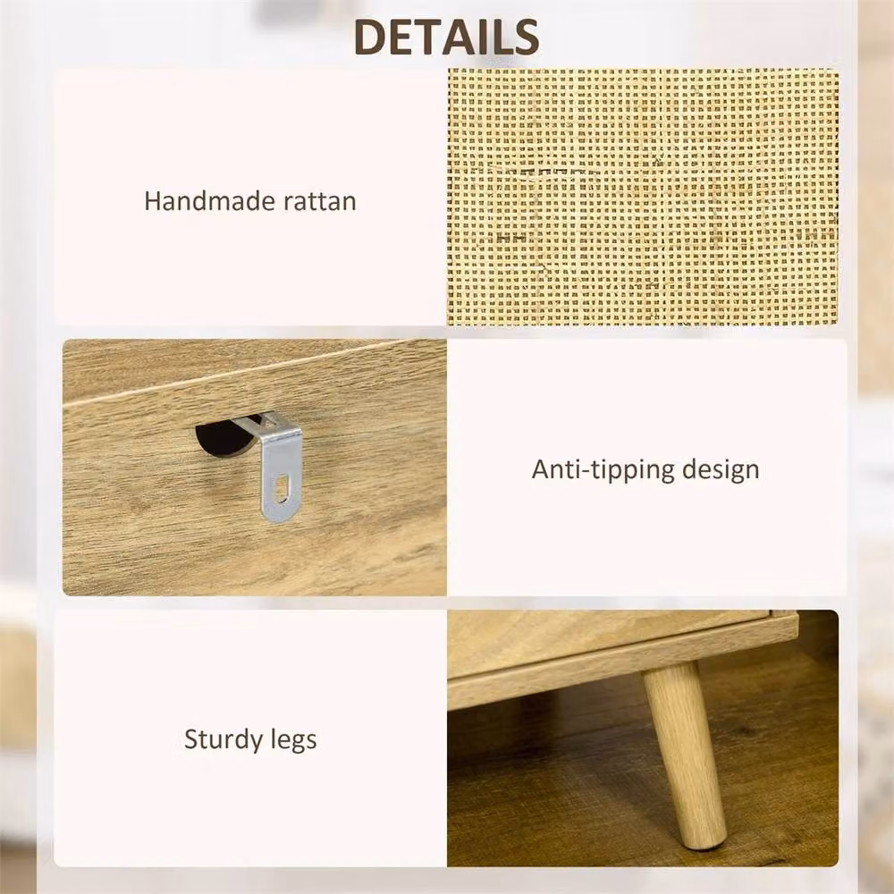 SPETLEK Rattan Nightstand Bedside Table with Cabinet and Shelf in Natural Sand – 2