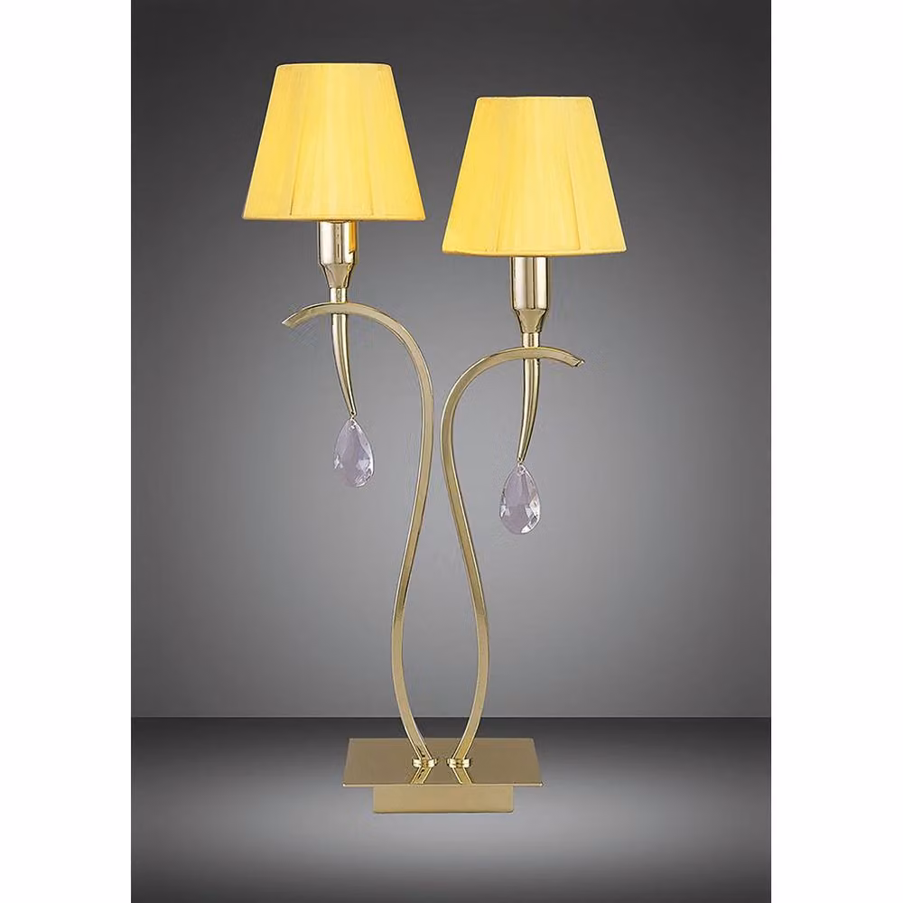 Netlighting Siena Table Lamp with 2 E14 Lights, Brass and Crystal with Cream and Yellow Fabric Shades – 2