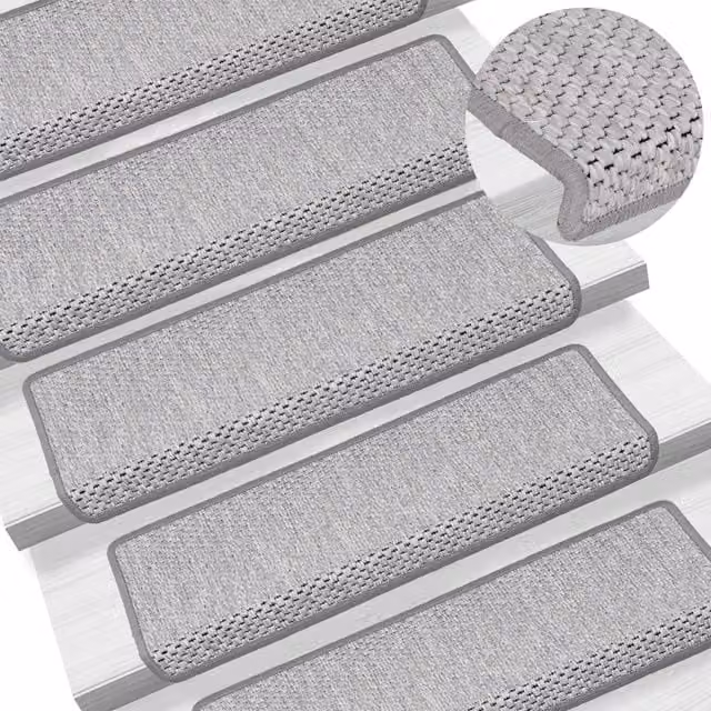 Berkfield Home Self-adhesive Sisal-Look Stair Mats, 15 Pieces, Beige, W: 65 cm, D: 21 cm, H: 4 cm – 1