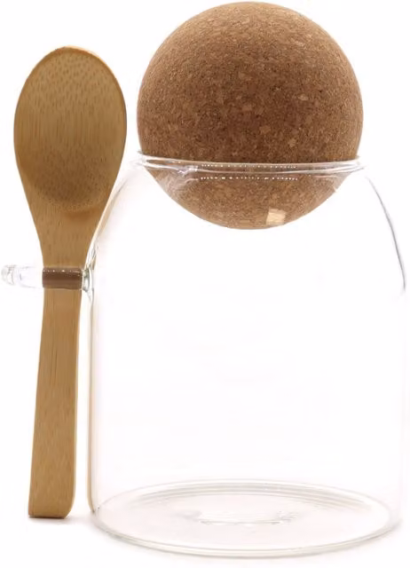 KDMK Cottage Cork Ball Glass Jar with Spoon Storage - Clear and Yellow