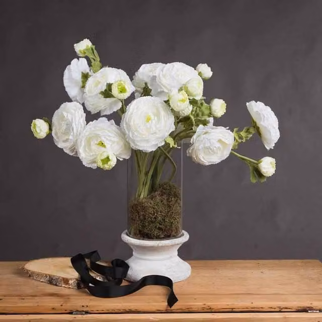 Lemon Pavilion Furniture and Decor White Ranunculus Artificial Flower Spray, W: 15 cm, D: 10 cm, H: 45 cm