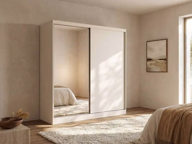 Vente-unique OCHIRA White Wardrobe with 2 Sliding Doors and Mirror, W: 200.2 cm, D: 58.5 cm, H: 215.6 cm – 1