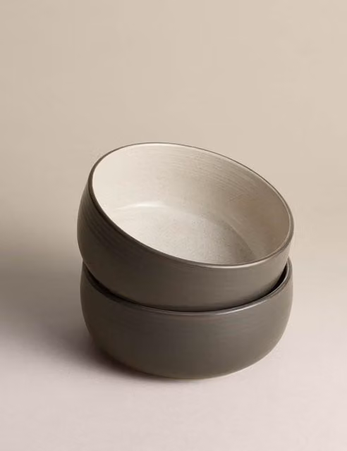 M&S Michigan Set of 4 Grey Stoneware Cereal Bowls
