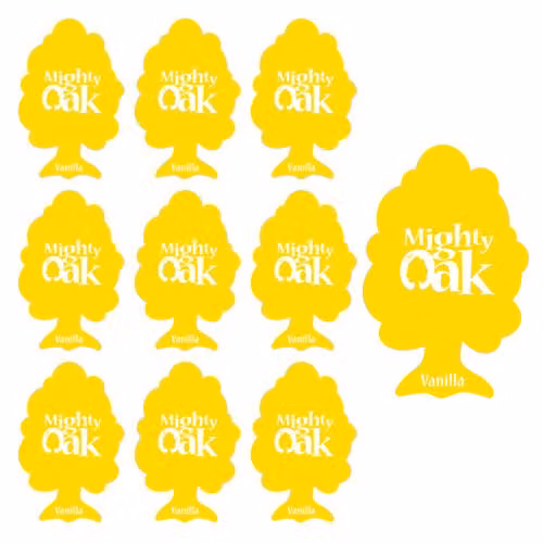 Mighty Oak Car Air Freshener, Vanilla Scent, Brown and Yellow, Pack of 10