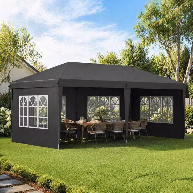 STILVORA Pop-Up Gazebo with Removable Walls, Black, W: 300 cm, D: 300 cm, H: 270 cm – 1
