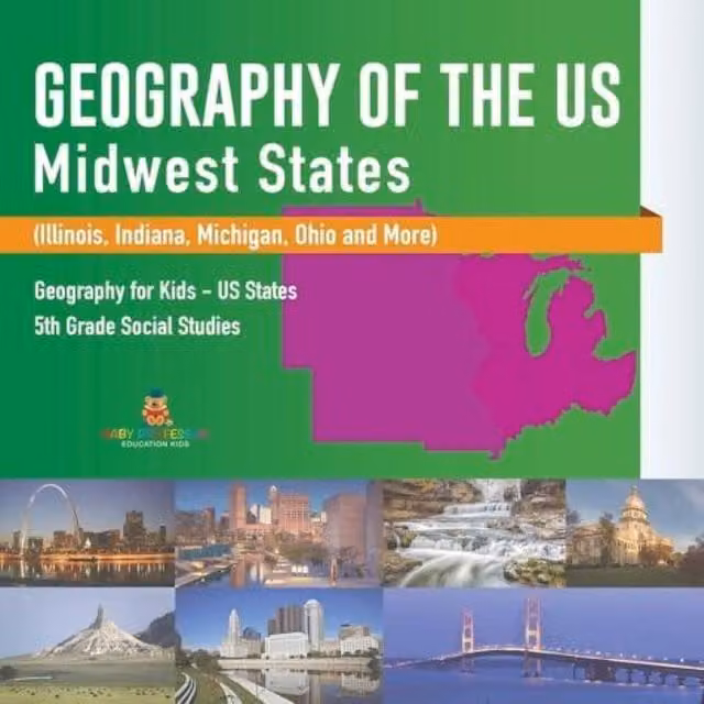Baby Professor Geography of the US - Midwest States (Illinois, Indiana, Michigan) in White and Multicolour
