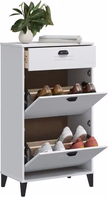 Berkfield Home VIKEN White Modern Shoe Cabinet with Tilting Compartments and Internal Shelves – 1