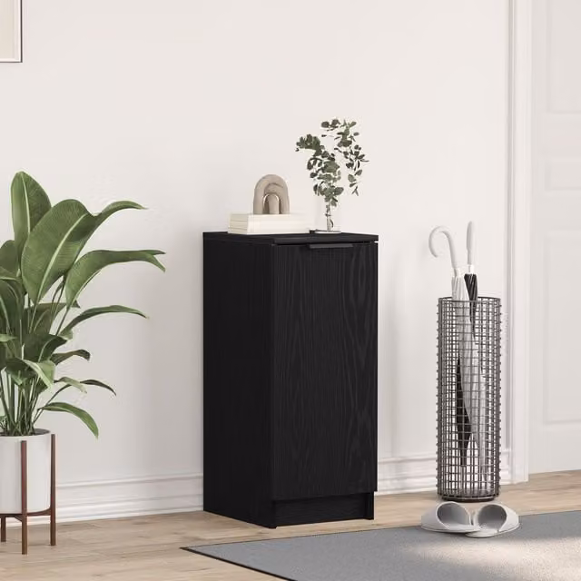 Berkfield Home Modern Black Oak Shoe Cabinet with Hinged Doors, W/D/H: 30 x 35 x 70 cm – 1
