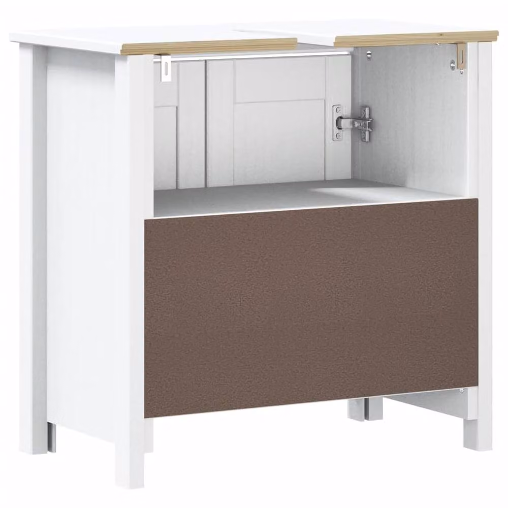 Berkfield Home BERG White Bathroom Sink Cabinet in Solid Pine Wood W/D/H: 60 x 34 x 59 cm – 2