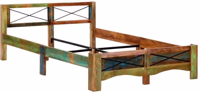 Berkfield Home Solid Reclaimed Wood Bed Frame, Antique Multicolour, W: 140 cm, L: 200 cm