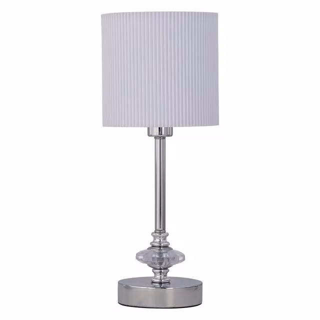 First Choice Lighting Chrome Jewelled Table Lamp with White Fabric Pleat Shade in Silver – 1