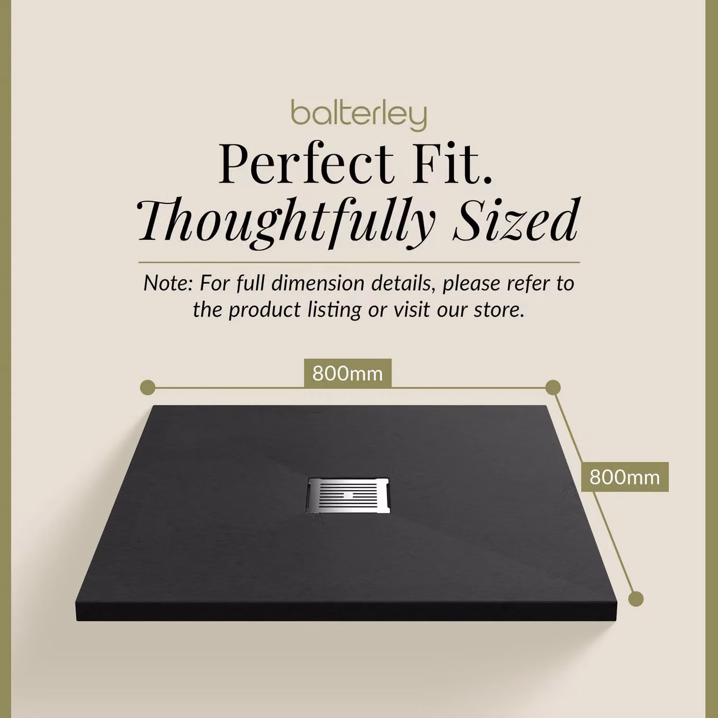 Balterley Slimline Square Mineral Cast Shower Tray in Slate Black, W/D: 80 x 80 cm – 5