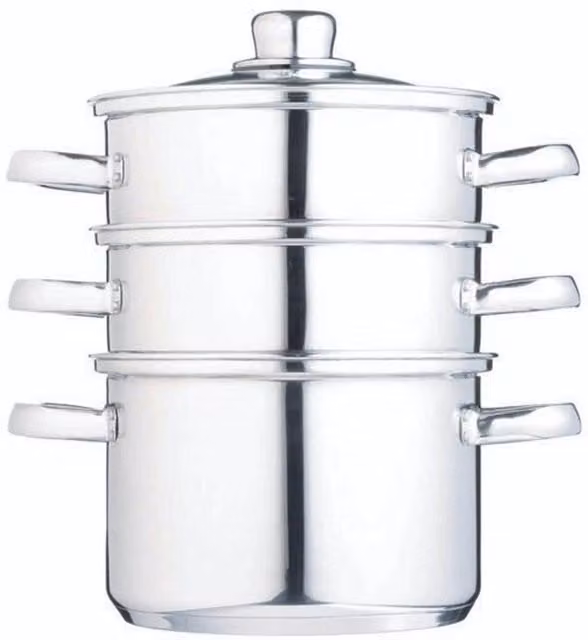 KitchenCraft Stainless Steel Three Tier Steamer Pot with Glass Lid, Grey/Silver, 18 cm – 1