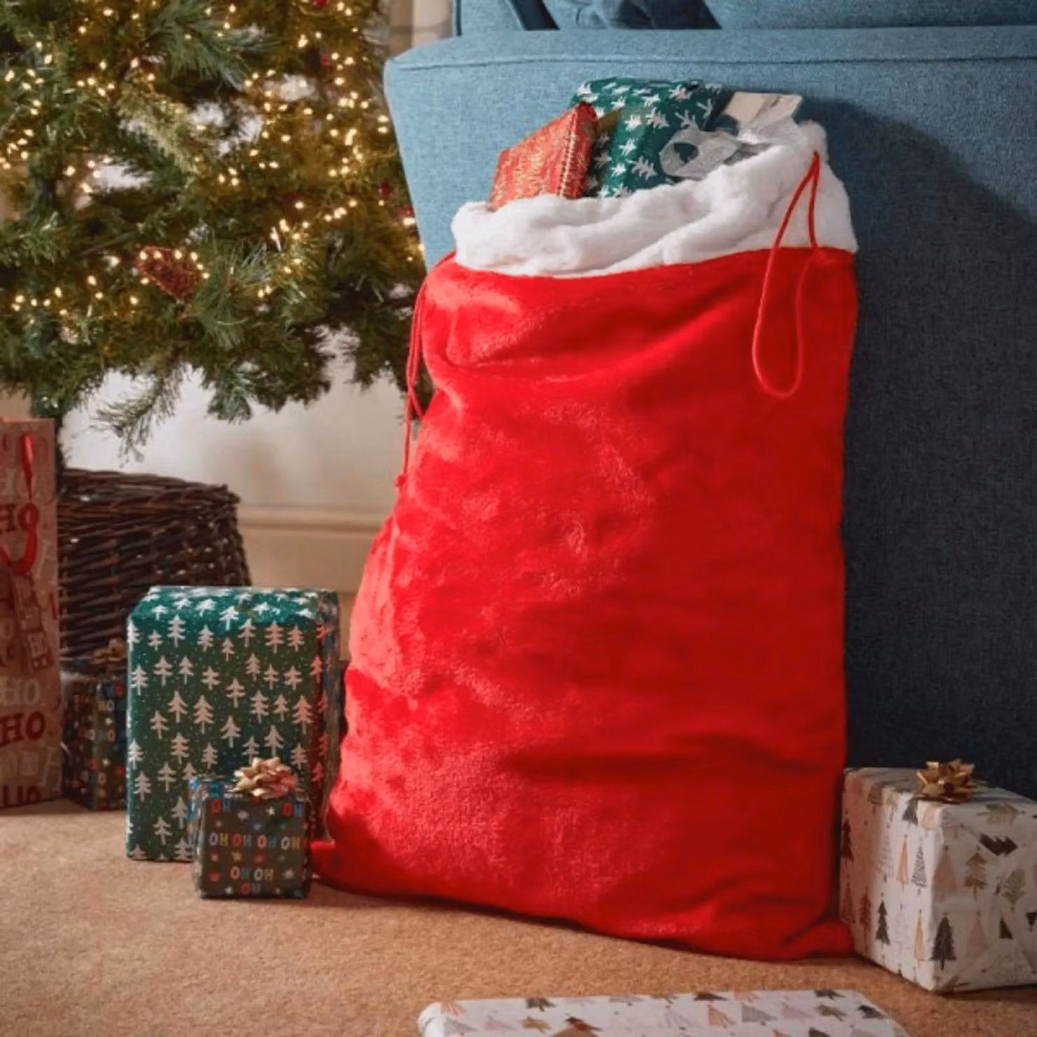 Samuel Alexander Red and White Christmas Santa Gift Sack with Drawstring, Height: 70 cm – 2
