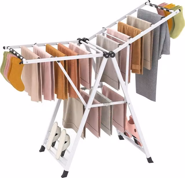Costway Foldable Metal Laundry Drying Rack with Wing Arms, White