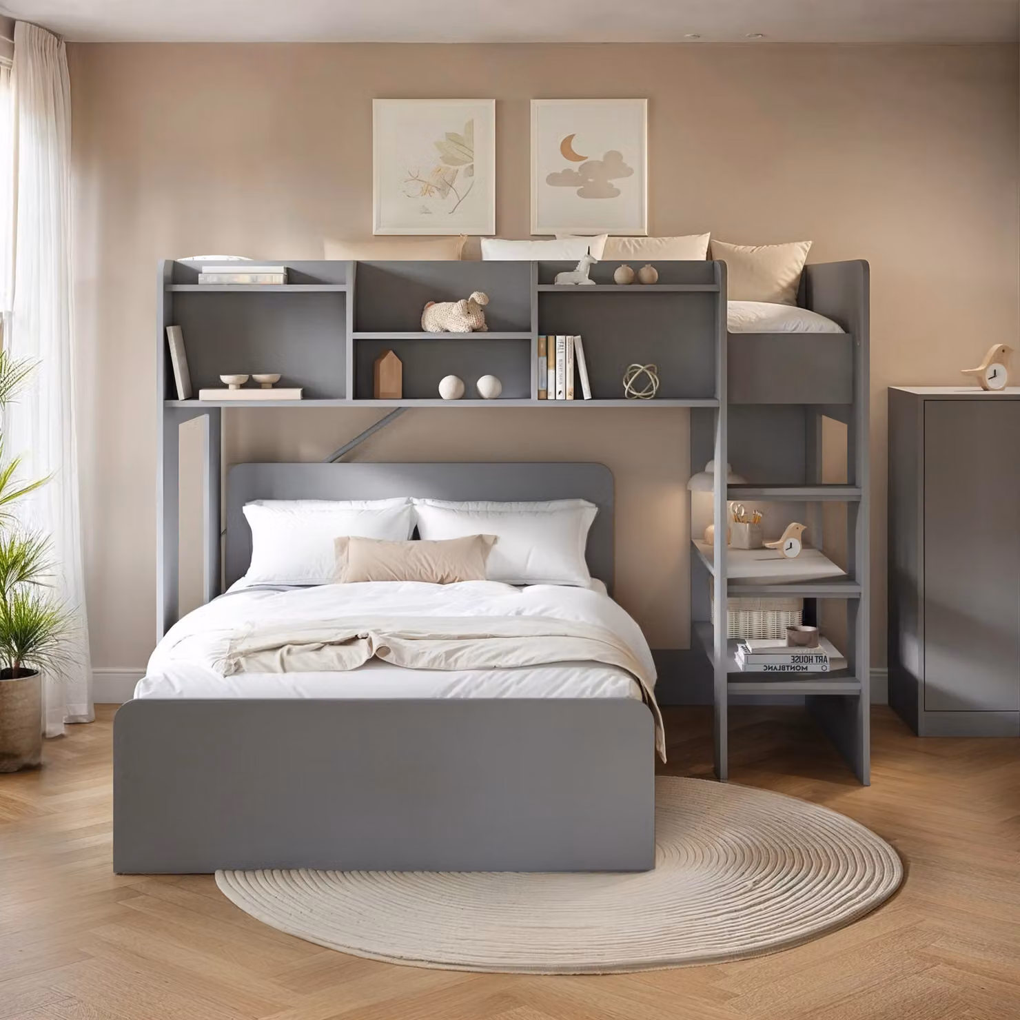 Flair Furnishing Wizard L Shaped Triple Bunk Bed in Grey, W/D/H: 145.5 x 190 x 113.4 cm – 2