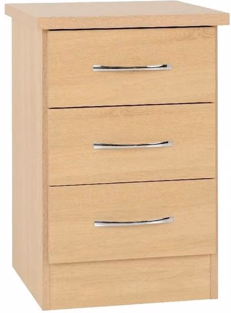 FORGEVIO Oak 3 Drawer Bedside Table and Bedroom Storage Nightstand in Beige