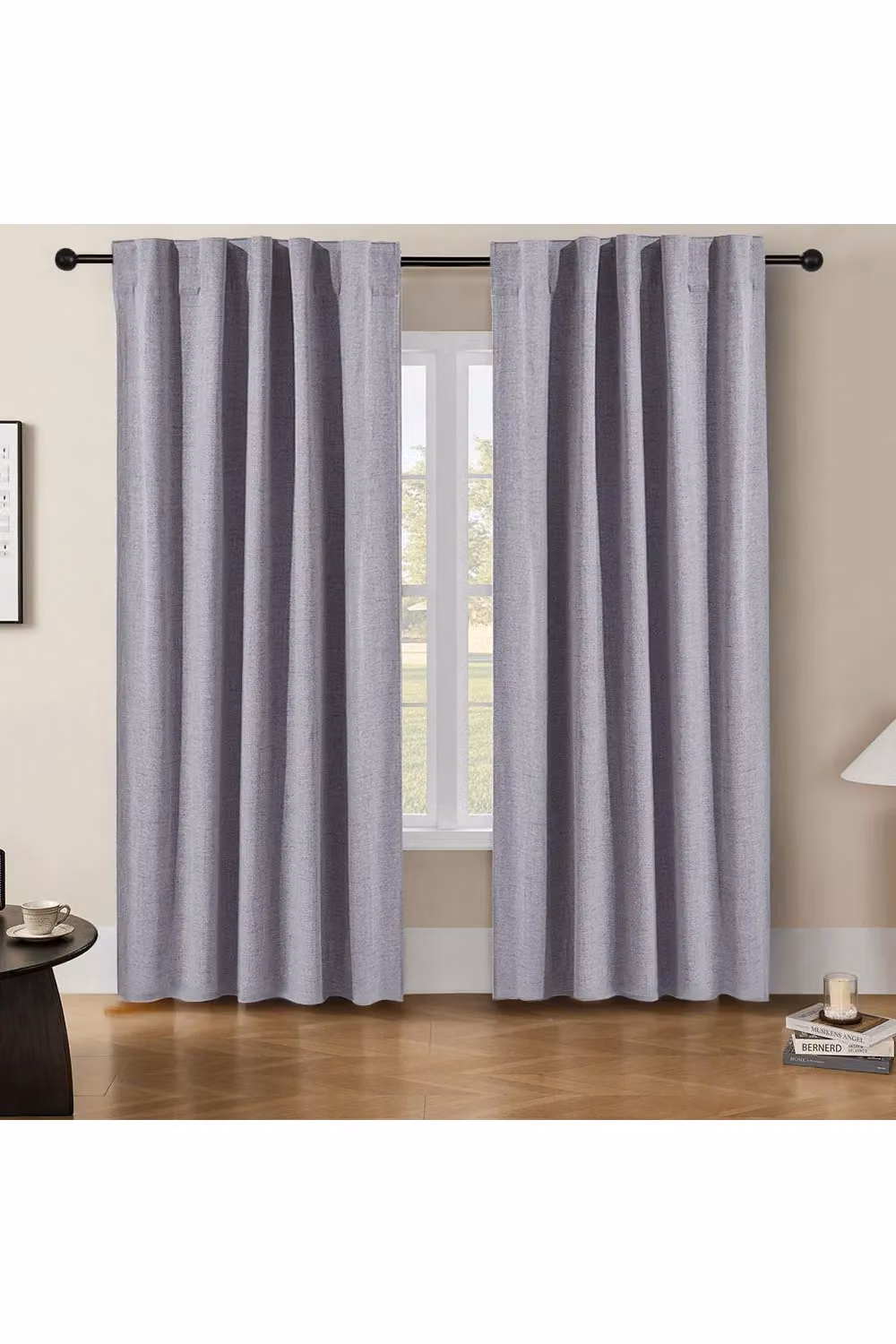 Living and Home Grey Faux Linen Blackout Curtains, 2 Panels, W: 168 cm, H: 229 cm – 2