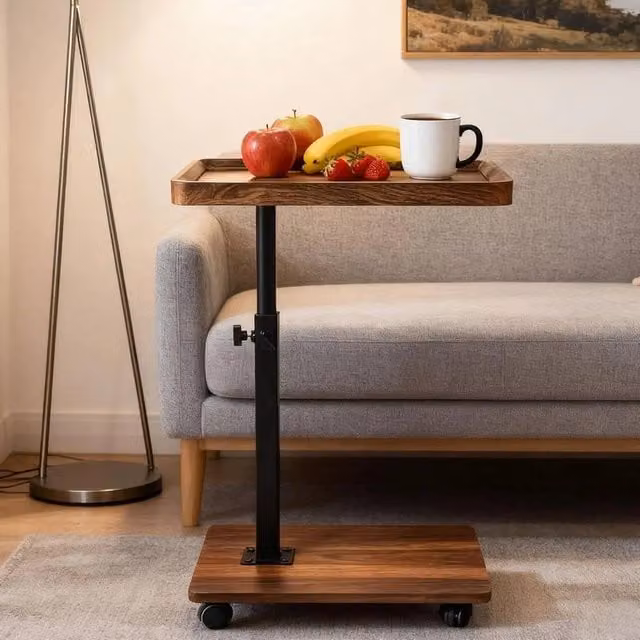FORGEVIO Adjustable Height C Shape Side Table in Brown