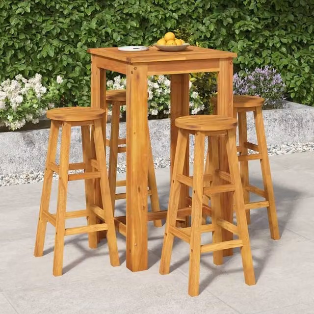 Berkfield Home 5 Piece Garden Bar Set in Brown Solid Acacia Wood – 1