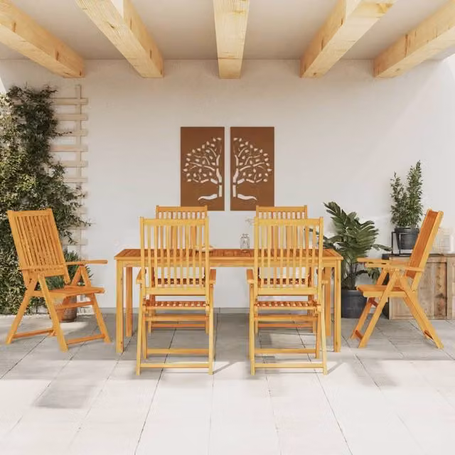 Berkfield Home 7 Piece Garden Dining Set in Brown Solid Acacia Wood
