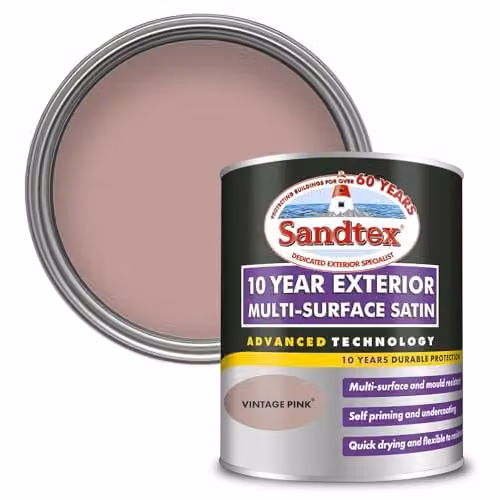 Sandtex 10 Year Multi Surface Satin Paint in Pink, 750ml
