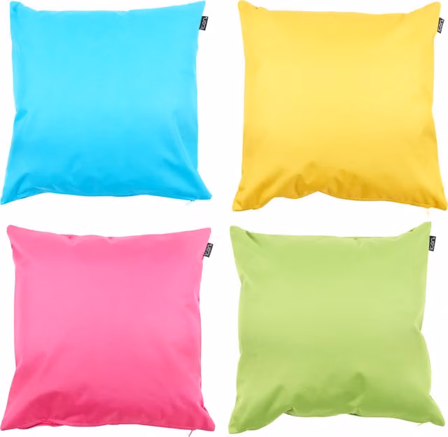 ICON Set of 4 Plain Square Indoor and Outdoor Cushions with Polyester Filling in Multicolour and Blue