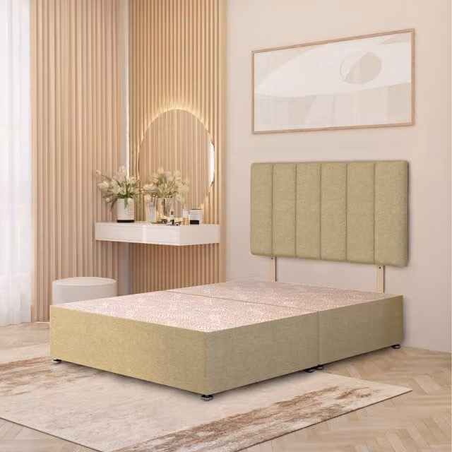 Somnior Beds Ltd Upholstered Linen Fabric Divan Bed Base with Storage Drawers in Beige, W/D/H: 120 x 200 cm