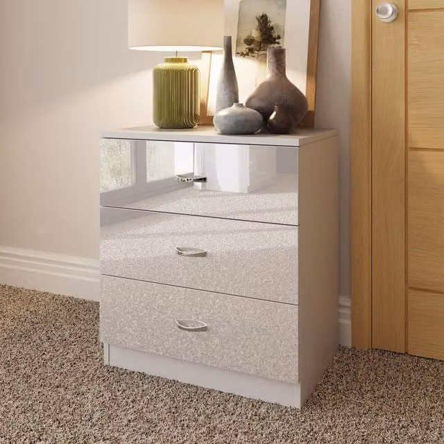FWStyle Chilton Gloss White Chest of Drawers with Mirror Top
