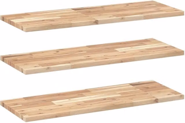 Berkfield Home Set of 3 Floating Shelves in Brown Untreated Solid Acacia Wood, W: 100 cm, D: 30 cm, H: 2 cm