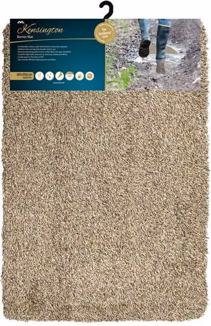 JVL Kensington Machine Washable Barrier Doormat, Brown, W: 60 cm, D: 90 cm