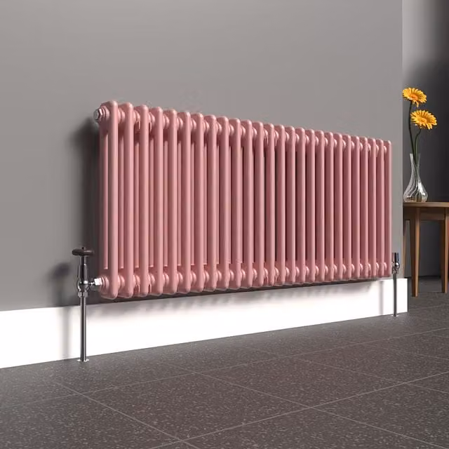 Lux Heat Horizontal 2 Column Steel Radiator in Pink, W: 119 cm, H: 50 cm