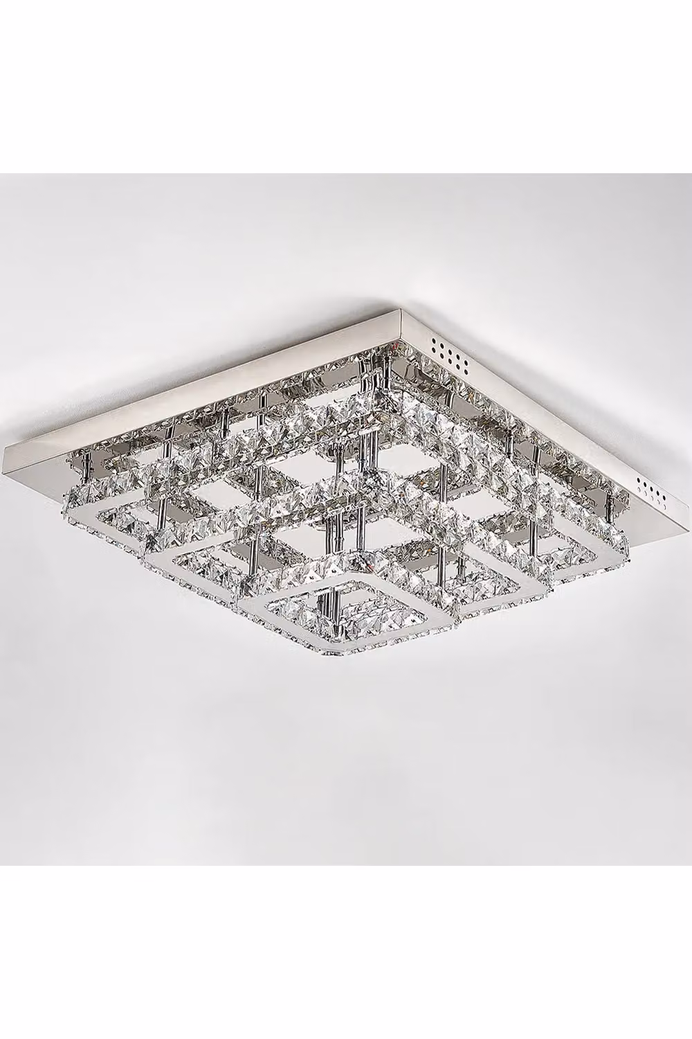 Living and Home Square Glamorous Crystal LED Ceiling Light in Silver and Transparent – 3