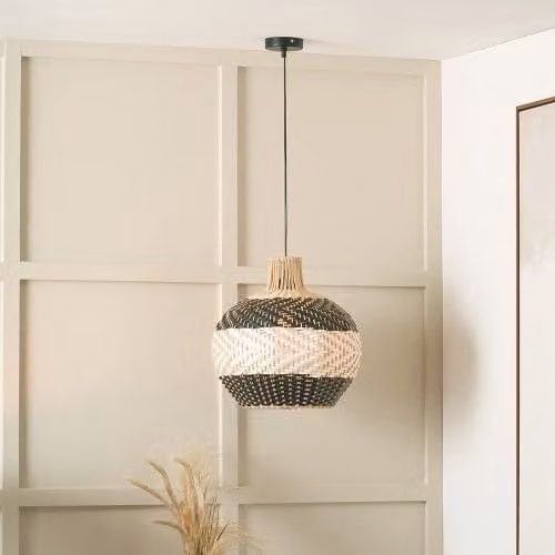 Ruma Natural Rattan Woven Ceiling Light in Black and White – 1