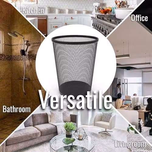 KAV Twin Pack Metal Mesh Wastebaskets in Silver and Black, W/D/H: 27 x 27 x 27 cm – 3