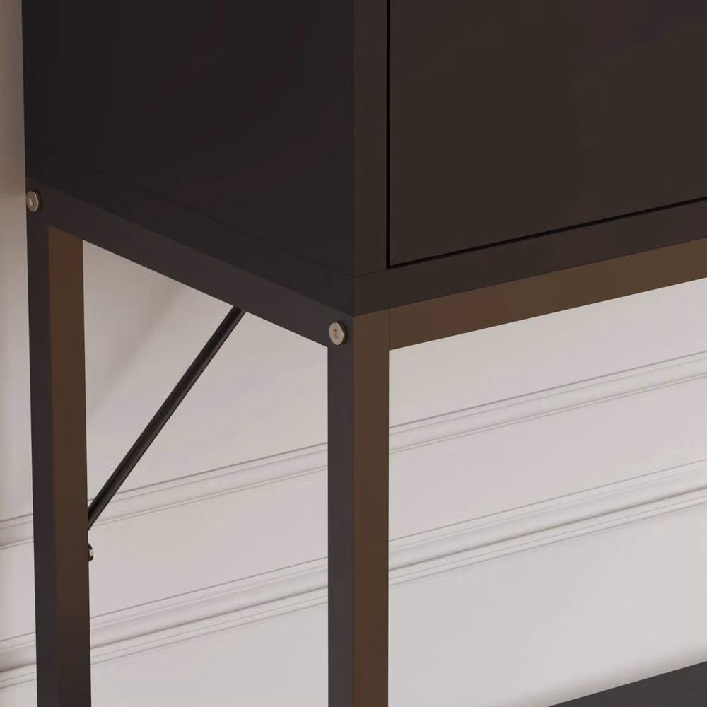 VOGREX Black Console Table with 2 Drawers, MDF Top and Metal Frame for Hallway or Living Room – 3